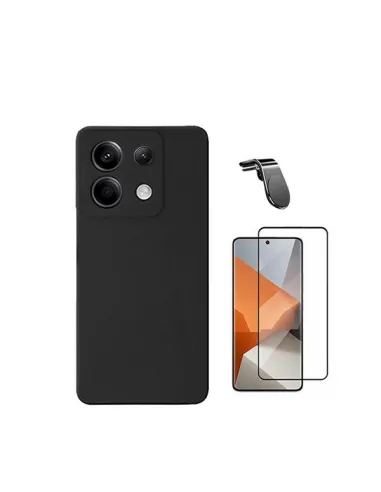 Kit Vidro Premium Full Cover + Capa Silicone Líquido + Suporte Magnético L  Para Xiaomi Redmi Note 13 Pro 4G - Preto