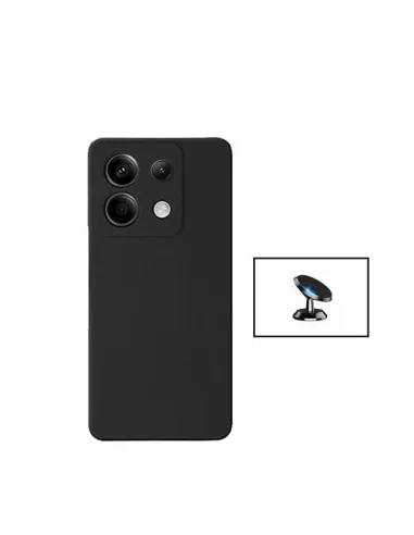 Kit Suporte Magnético + Capa Silicone Líquido  Para Xiaomi Redmi Note 13 Pro 4G - Preto