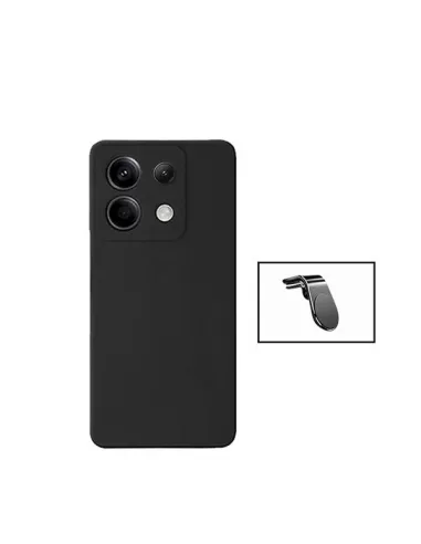 Kit Suporte Magnético L + Capa Silicone Líquido  Para Xiaomi Redmi Note 13 Pro 4G - Preto