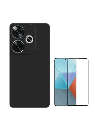 Kit Vidro Premium Full Cover + Capa Silicone Líquido  Para Xiaomi Poco F6 - Preto