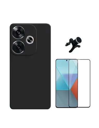 Kit Vidro Premium Full Cover + Capa Silicone Líquido + Suporte Magnético Reforçado  Para Xiaomi Poco F6 - Preto