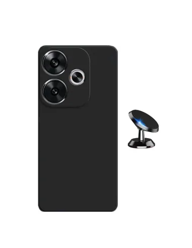 Kit Suporte Magnético + Capa Silicone Líquido  Para Xiaomi Poco F6 - Preto