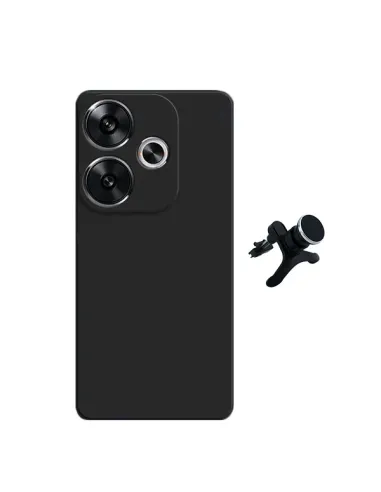 Kit Suporte Magnético Reforçado + Capa Silicone Líquido  Para Xiaomi Poco F6 - Preto