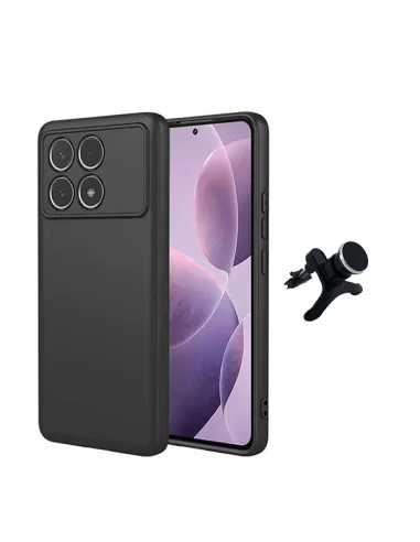 Kit Suporte Magnético Reforçado + Capa Silicone Líquido  Para Xiaomi Poco F6 Pro - Preto