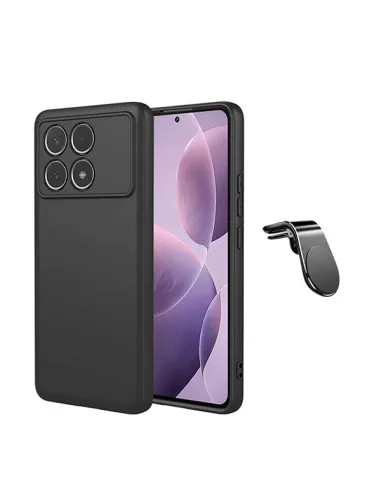 Kit Suporte Magnético L + Capa Silicone Líquido  Para Xiaomi Poco F6 Pro - Preto