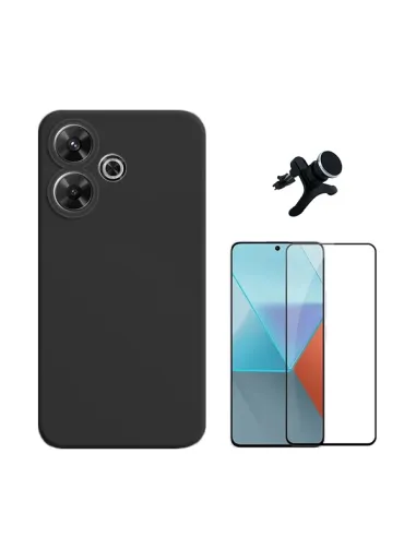 Kit Vidro Premium Full Cover + Capa Silicone Líquido + Suporte Magnético Reforçado  Para Xiaomi Redmi 13 - Preto