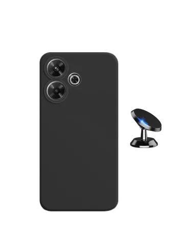 Kit Suporte Magnético + Capa Silicone Líquido  Para Xiaomi Redmi 13 - Preto