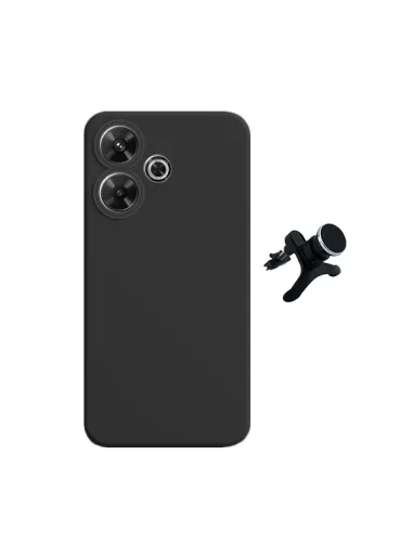 Kit Suporte Magnético Reforçado + Capa Silicone Líquido  Para Xiaomi Redmi 13 - Preto