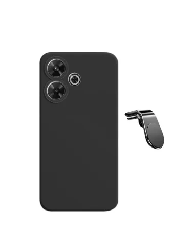 Kit Suporte Magnético L + Capa Silicone Líquido  Para Xiaomi Redmi 13 - Preto