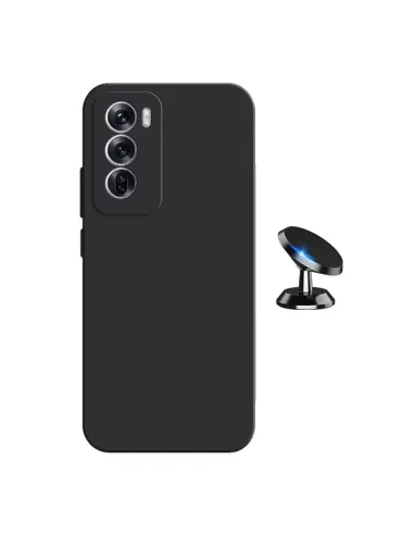 Kit Suporte Magnético + Capa Silicone Líquido  Para Oppo Reno12 - Preto