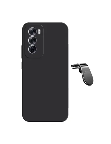 Kit Suporte Magnético L + Capa Silicone Líquido  Para Oppo Reno12 - Preto