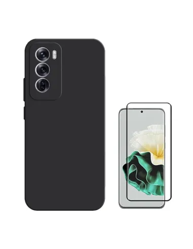 Kit Vidro Premium Full Cover + Capa Silicone Líquido  Para Oppo Reno12 Pro - Preto