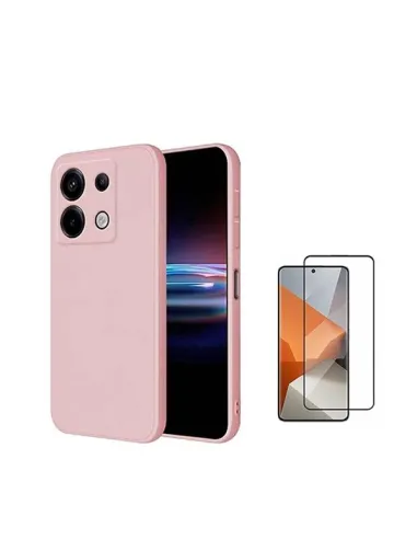 Kit Vidro Premium Full Cover + Capa Silicone Líquido  Para Xiaomi Redmi Note 13 Pro 4G - Rosa