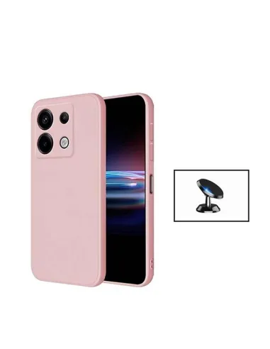 Kit Suporte Magnético + Capa Silicone Líquido  Para Xiaomi Redmi Note 13 Pro 4G - Rosa