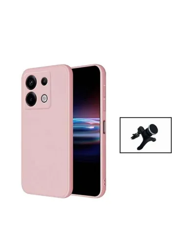 Kit Suporte Magnético Reforçado + Capa Silicone Líquido  Para Xiaomi Redmi Note 13 Pro 4G - Rosa