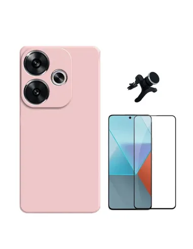 Kit Vidro Premium Full Cover + Capa Silicone Líquido + Suporte Magnético Reforçado  Para Xiaomi Poco F6 - Rosa