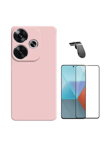 Kit Vidro Premium Full Cover + Capa Silicone Líquido + Suporte Magnético L  Para Xiaomi Poco F6 - Rosa