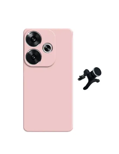 Kit Suporte Magnético Reforçado + Capa Silicone Líquido  Para Xiaomi Poco F6 - Rosa