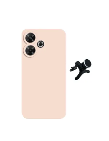 Kit Suporte Magnético Reforçado + Capa Silicone Líquido  Para Xiaomi Redmi 13 - Rosa