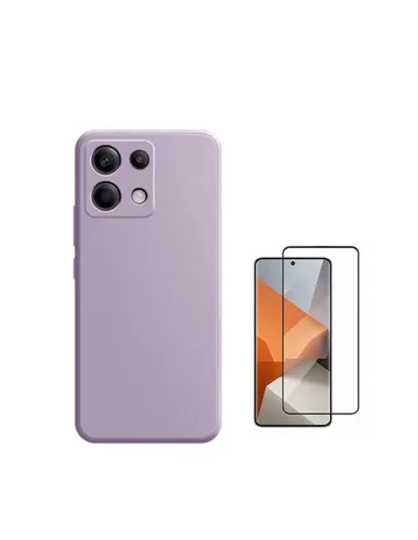 Kit Vidro Premium Full Cover + Capa Silicone Líquido  Para Xiaomi Redmi Note 13 Pro 4G - Roxo