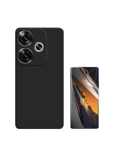 Kit Película Hydrogel Frente + Capa Silicone Líquido  Para Xiaomi Poco F6 - Preto