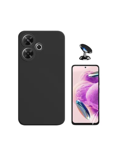 Kit Película Hydrogel Frente + Capa Silicone Líquido + Suporte Magnético Para Xiaomi Redmi 13 - Preto