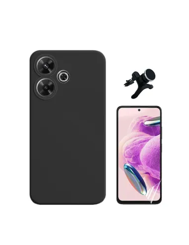 Kit Película Hydrogel Frente + Capa Silicone Líquido +  Suporte Magnético Reforçado  Para Xiaomi Redmi 13 - Preto