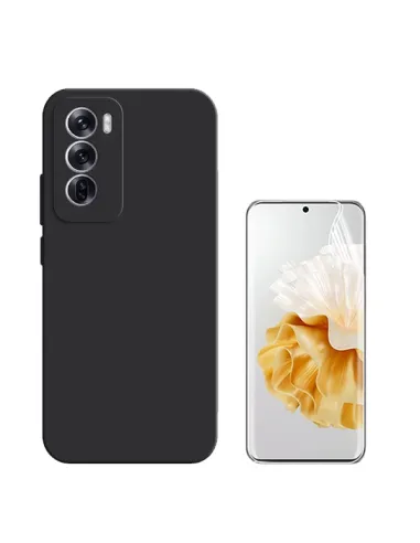 Kit Película Hydrogel Frente + Capa Silicone Líquido  Para Oppo Reno12 - Preto