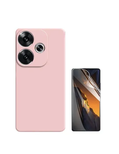 Kit Película Hydrogel Frente + Capa Silicone Líquido  Para Xiaomi Poco F6 - Rosa