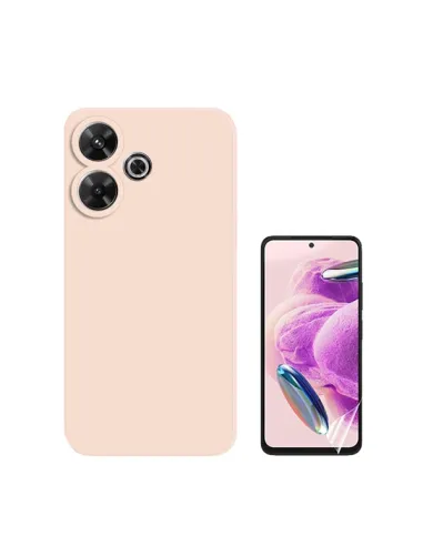 Kit Película Hydrogel Frente + Capa Silicone Líquido  Para Xiaomi Redmi 13 - Rosa