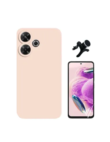 Kit Película Hydrogel Frente + Capa Silicone Líquido +  Suporte Magnético Reforçado  Para Xiaomi Redmi 13 - Rosa