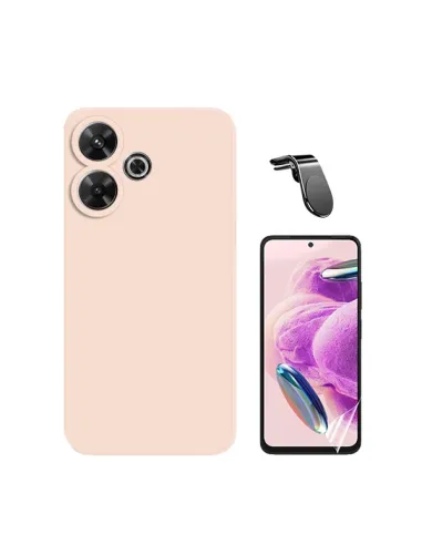 Kit Película Hydrogel Frente + Capa Silicone Líquido + Suporte Magnético L  Para Xiaomi Redmi 13 - Rosa