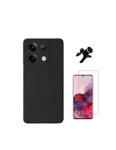 Kit Vidro Temperado Clearglass + Capa Silicone Líquido + Suporte Magnético Reforçado Para Xiaomi Redmi Note 13 Pro 4G - Preto