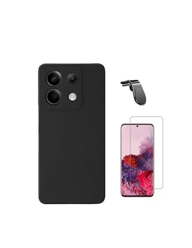 Kit Vidro Temperado Clearglass + Capa Silicone Líquido + Suporte Magnético L Para Xiaomi Redmi Note 13 Pro 4G - Preto