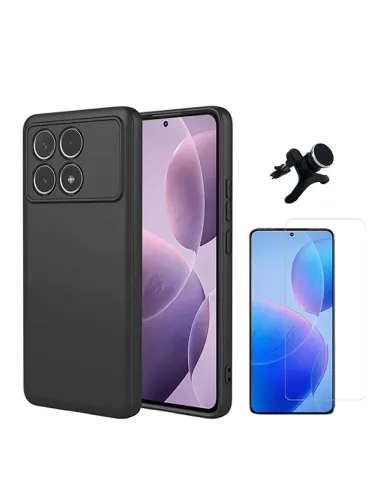 Kit Vidro Temperado Clearglass + Capa Silicone Líquido + Suporte Magnético Reforçado  Para Xiaomi Poco F6 Pro - Preto