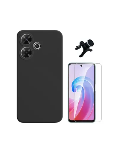 Kit Vidro Temperado Clearglass + Capa Silicone Líquido + Suporte Magnético Reforçado  Para Xiaomi Redmi 13 - Preto