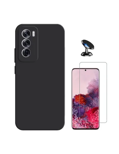 Kit Vidro Temperado Clearglass + Capa Silicone Líquido + Suporte Magnético Para Oppo Reno12 - Preto