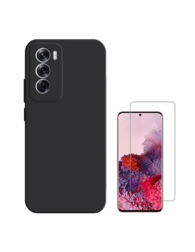 Kit Vidro Temperado Clearglass + Capa Silicone Líquido  Para Oppo Reno12 Pro - Preto