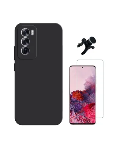 Kit Vidro Temperado Clearglass + Capa Silicone Líquido + Suporte Magnético Reforçado  Para Oppo Reno12 Pro - Preto