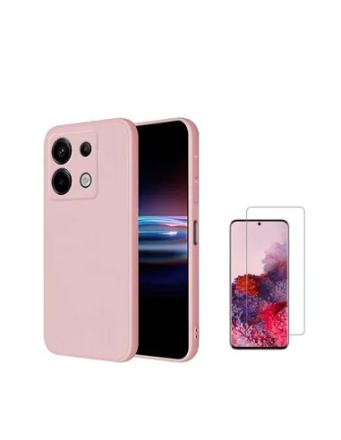 Kit Vidro Temperado Clearglass + Capa Silicone Líquido  Para Xiaomi Redmi Note 13 Pro 4G - Rosa