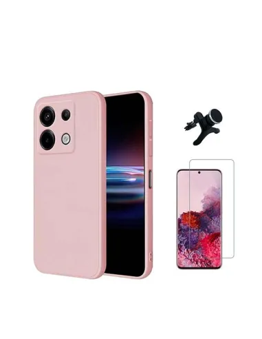 Kit Vidro Temperado Clearglass + Capa Silicone Líquido + Suporte Magnético Reforçado  Para Xiaomi Redmi Note 13 Pro 4G - Rosa