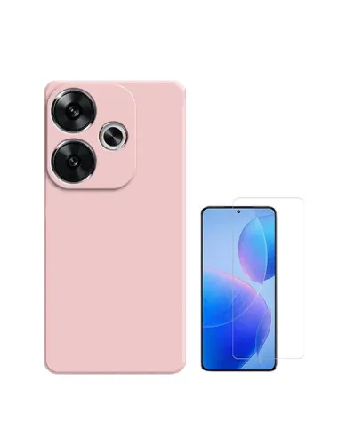 Kit Vidro Temperado Clearglass + Capa Silicone Líquido  Para Xiaomi Poco F6 - Rosa