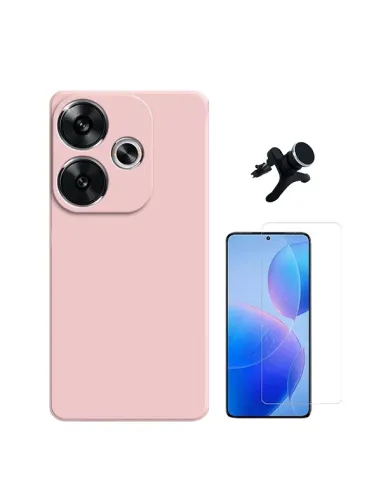 Kit Vidro Temperado Clearglass + Capa Silicone Líquido + Suporte Magnético Reforçado  Para Xiaomi Poco F6 - Rosa