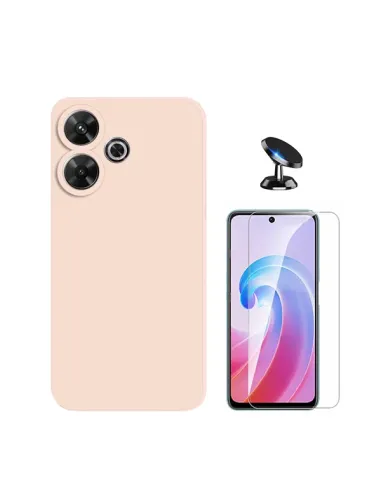 Kit Vidro Temperado Clearglass + Capa Silicone Líquido + Suporte Magnético Para Xiaomi Redmi 13 - Rosa