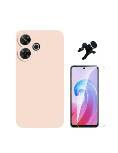 Kit Vidro Temperado Clearglass + Capa Silicone Líquido + Suporte Magnético Reforçado  Para Xiaomi Redmi 13 - Rosa