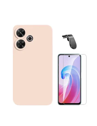 Kit Vidro Temperado Clearglass + Capa Silicone Líquido + Suporte Magnético L  Para Xiaomi Redmi 13 - Rosa