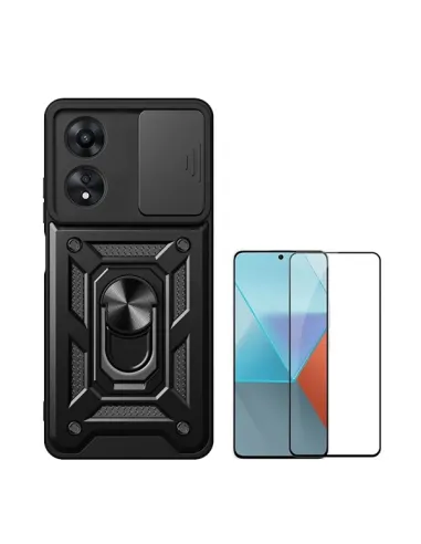 Kit Vidro Premium Full Cover + Capa Magnetic Slide Window  Para Oppo A60 - Preto