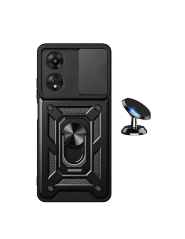 Kit Suporte Magnético + Capa Magnetic Slide Window  Para Oppo A60 - Preto