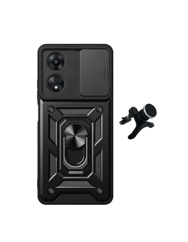 Kit Suporte Magnético Reforçado + Capa Magnetic Slide Window  Para Oppo A60 - Preto