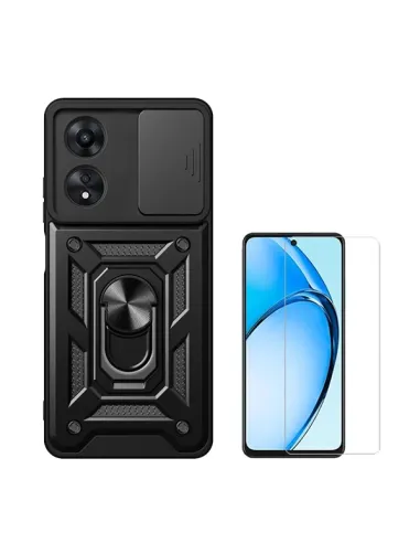 Kit Vidro Temperado Clearglass + Capa Magnetic Slide Window  Para Oppo A60 - Preto